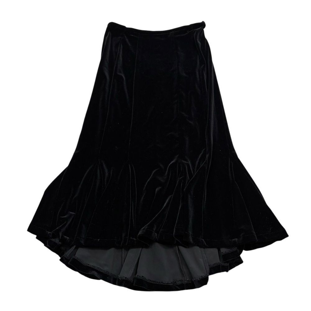 Tadashi Collection Black Velour High Low Midi Ruffle Bottom Skirt‎ Size Small